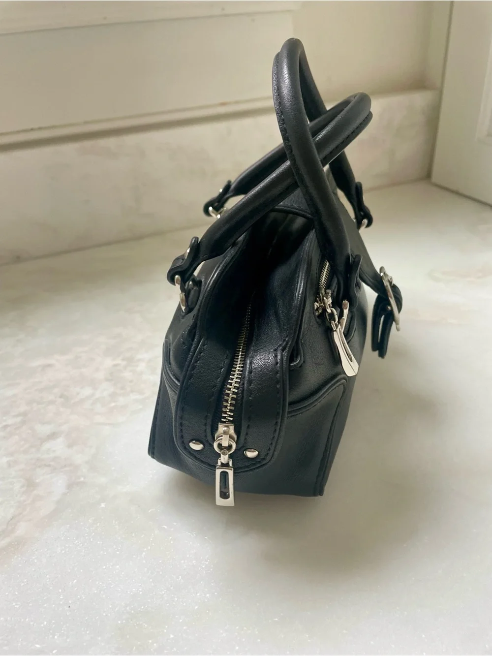 Cole Haan Black Leather Top-Handle Satchel - Sleek Everyday Mini Handbag